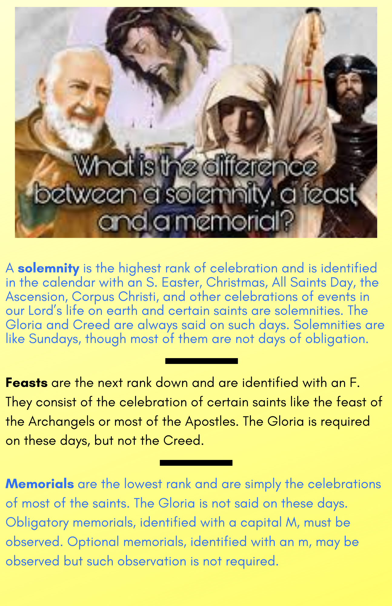 Solemnity Feast Memorials